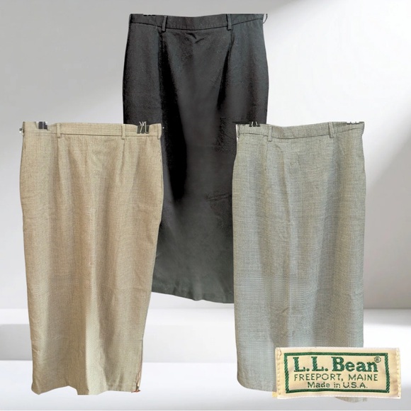L.L. Bean Vintage Women’s Wool Skirts houndstooth brown/gray plain black sz 10